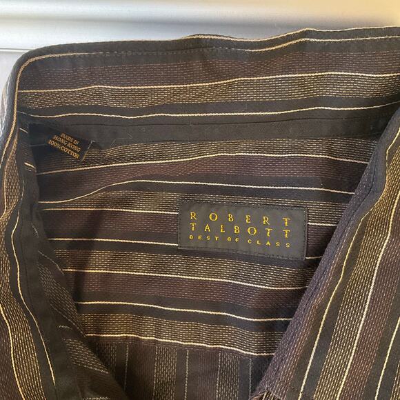 Robert Talbott Men’s Long Sleeve Dress Button Down Shirt Size 2XL, Gray Stripes - Picture 7 of 9